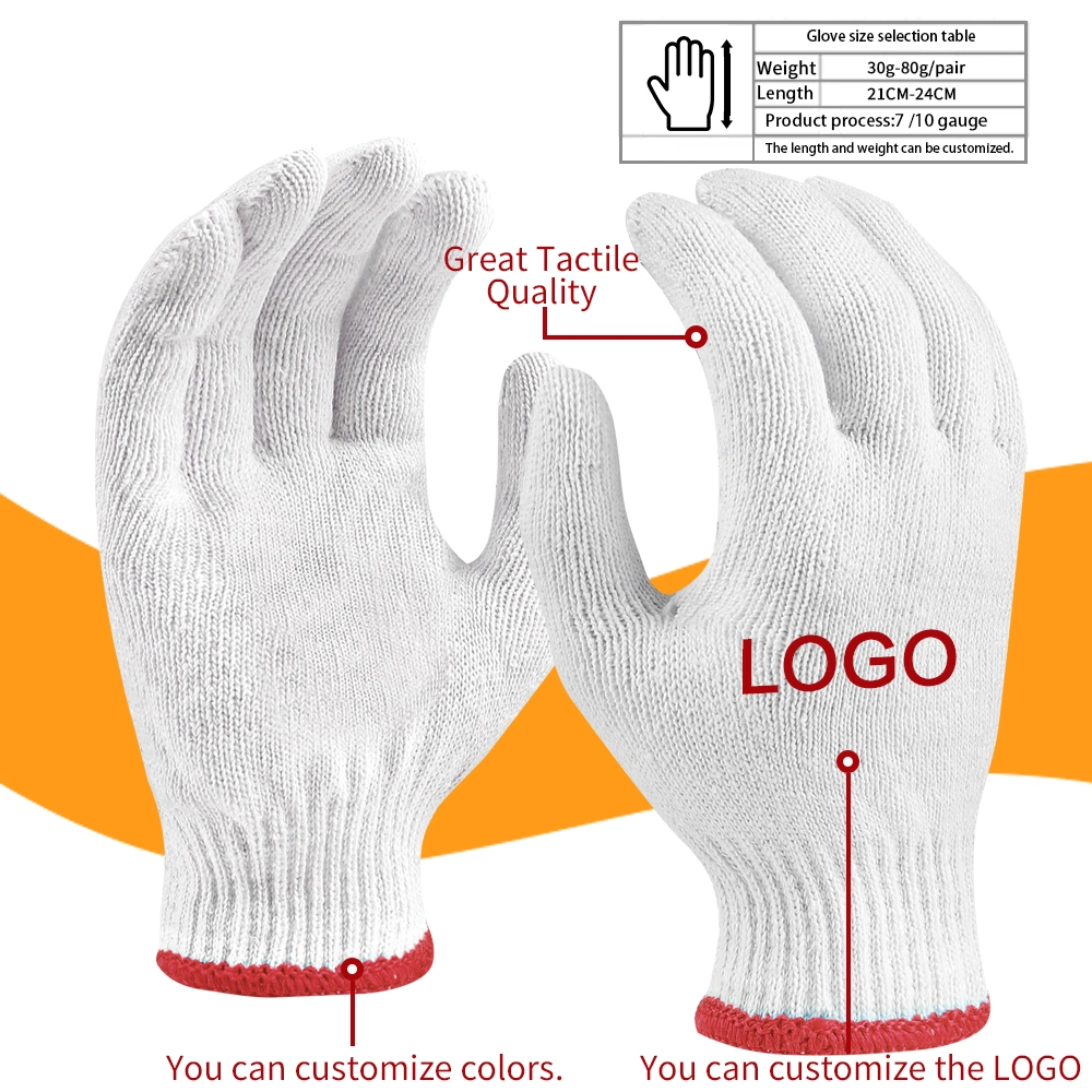 China Wholesale 7/10gauge Industrial/Construction Glove Guantes White Cotton Knitted Safety Work Gloves